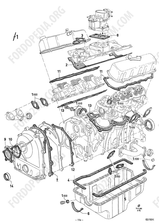 Koeln V4/V6 engines (1962-1974) - Engine gasket kit (old cooling system) - V6
