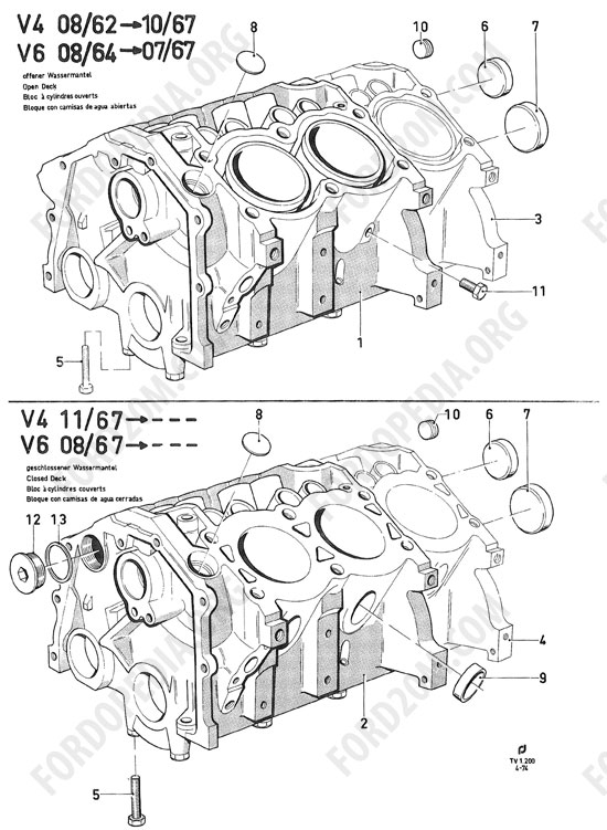 Koeln V4/V6 engines (1962-1974) - Cylinder block, plugs