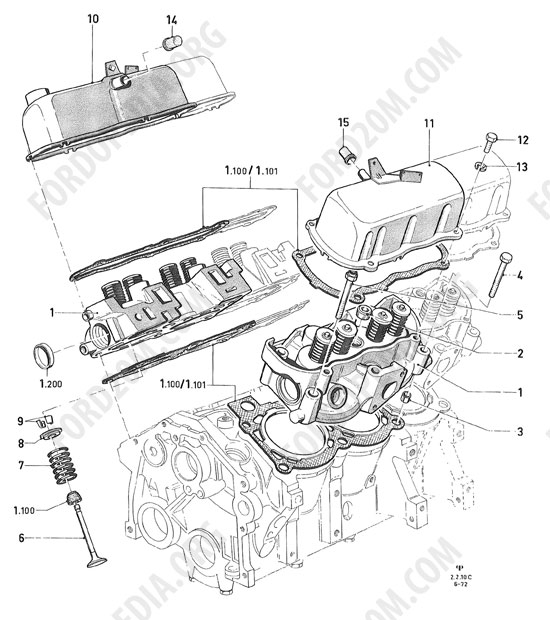 Koeln V4/V6 engines (1962-1974) - Cylinder head, valves, valve rocker arm cover