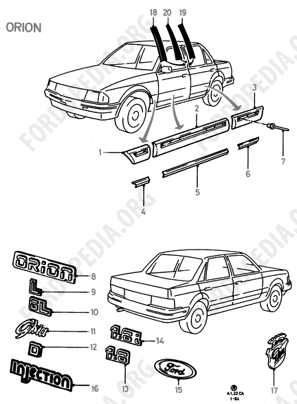 Ford Escort MkIII/Orion MkI (1981-1986) - Body Mouldings And Name Plates (ORION)