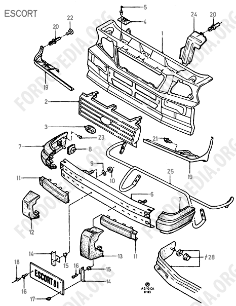 Ford Escort MkIII/Orion MkI (1981-1986) - Body Front / Grille / Bumper Spoiler (ESCORT)