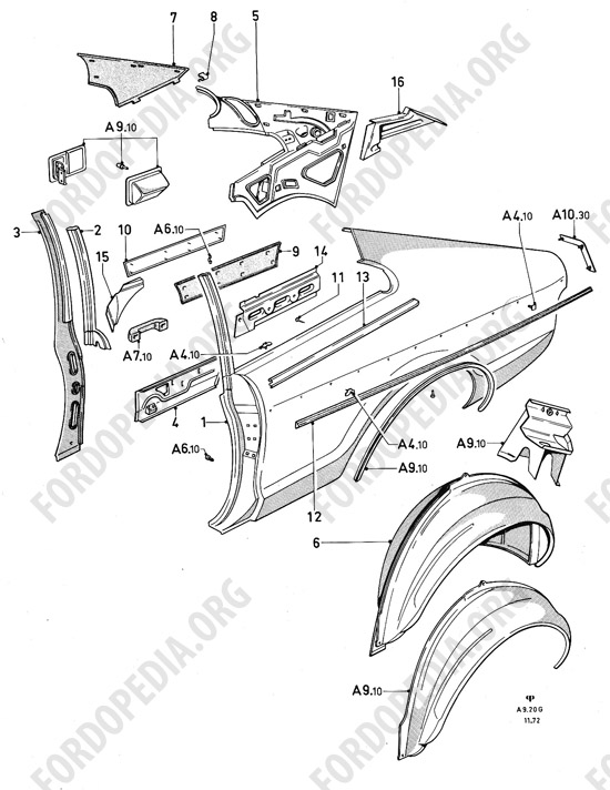 Ford Consul/Granada MkI (1972-1975) - Body side panels (COUPE)