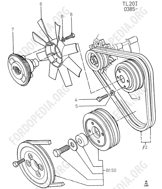 Pinto OHC engines - Fan/Pulleys/Drive Belts Less P/Strg