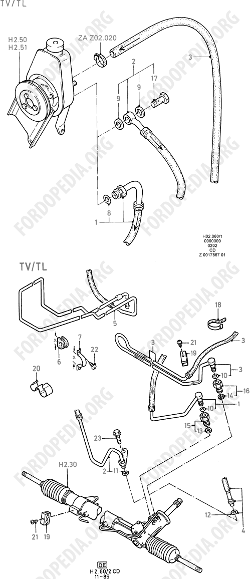 Ford Sierra MkI (1982-1986) - Supply And Return Hoses - Power Steering (TV, TL)