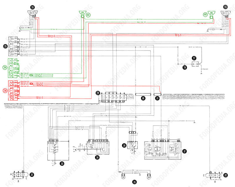 Wiring diagrams: Taunus TC2 / Cortina Mk4 - base version, L version, GL version - exterior lighting
