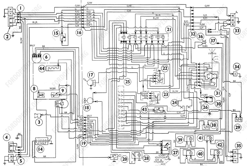 Wiring diagrams: Ford Transit MkI (F.O.B.) (09.1968 to 09.1970) - Wiring diagram (Diesel)