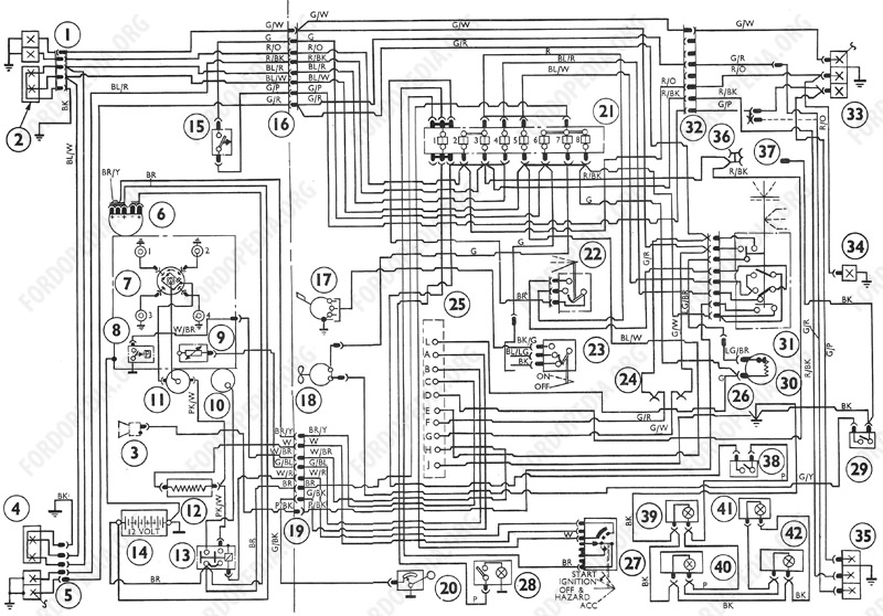 Wiring diagrams: Ford Transit MkI (F.O.B.) (09.1968 to 09.1970) - Wiring diagram (Petrol)