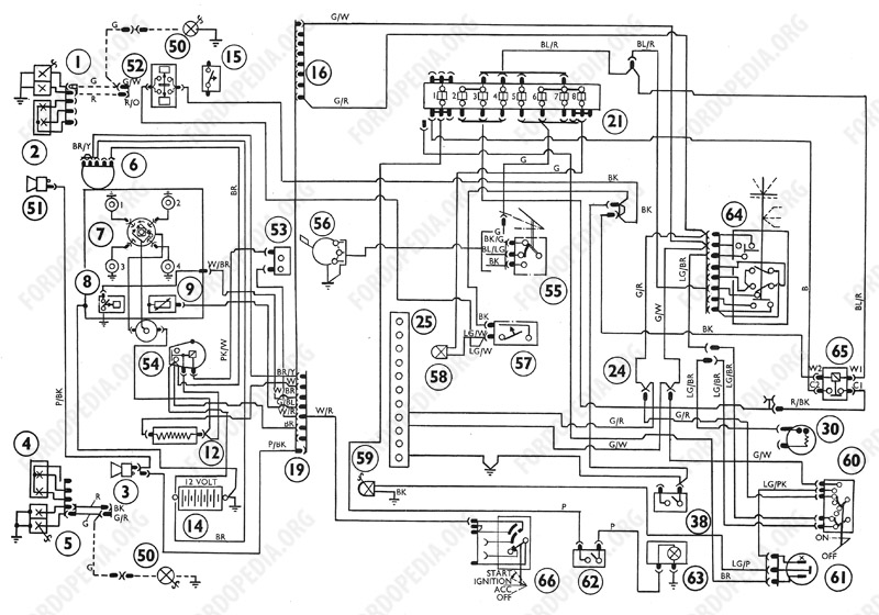 Wiring diagrams: Ford Transit MkI (F.O.B.) (09.1968 to 09.1970) - Wiring diagram (regular production options)