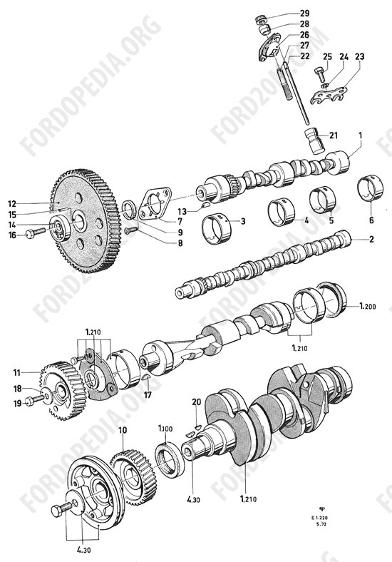 Koeln V4/V6 engines (1962-1974) - Camshaft, valve control (Essex)