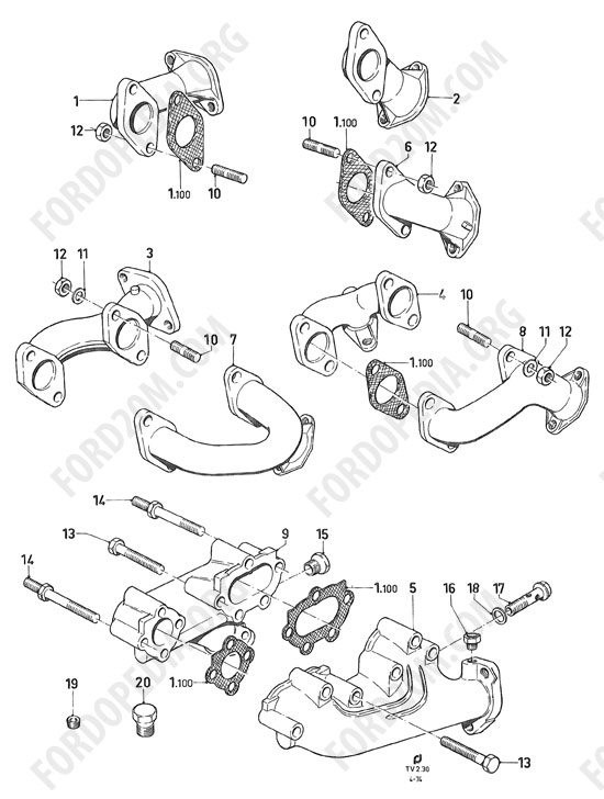 Koeln V4/V6 engines (1962-1974) - Exhaust manifold