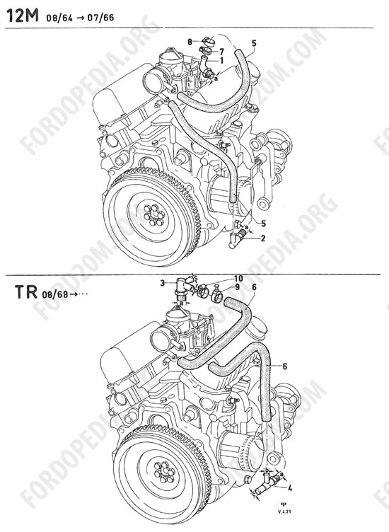 Koeln V4/V6 engines (1962-1974) - Water hoses - V4