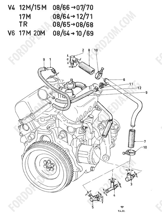 Koeln V4/V6 engines (1962-1974) - Water pipes and hoses - V4/V6