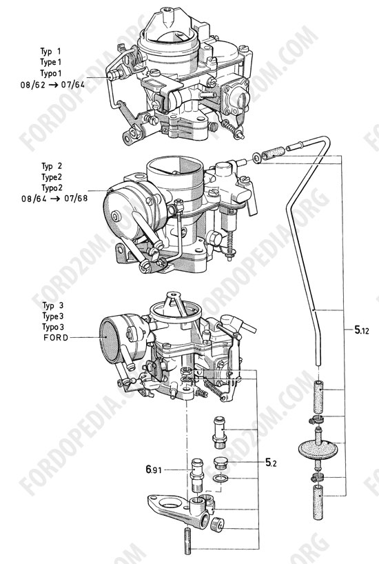 Koeln V4/V6 engines (1962-1974) - One-venturi carburetor (12M/15M)