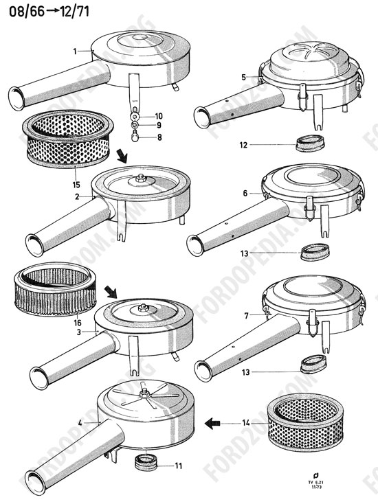 Koeln V4/V6 engines (1962-1974) - Air cleaners without summer/winter position for carburetors types 1 and 2 (17M/20M)