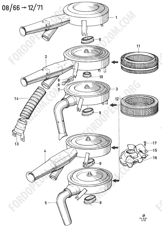 Koeln V4/V6 engines (1962-1974) - Air cleaners with summer/winter position for carburetors types 1 and 2 (17M/20M)