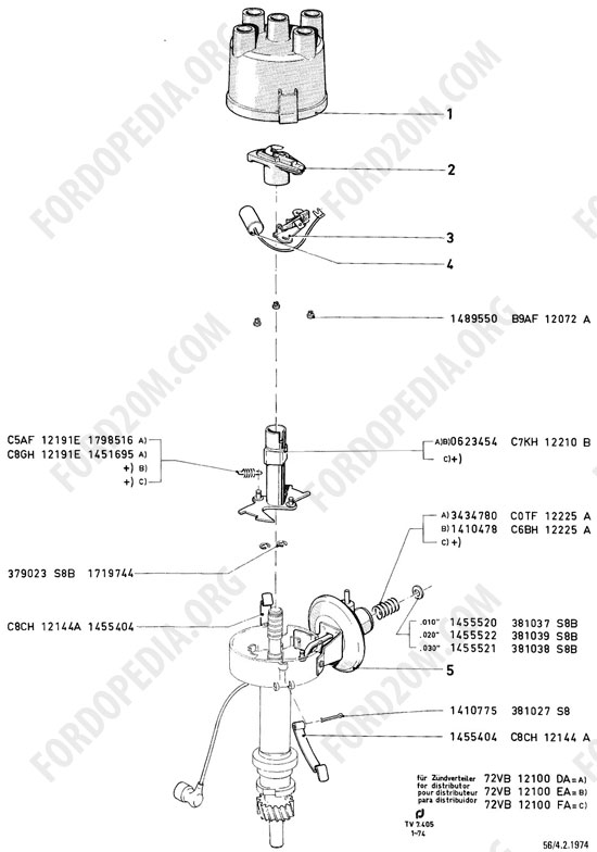 Koeln V4/V6 engines (1962-1974) - Distributor - V4 - Type J