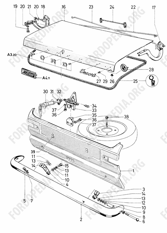 Ford Escort MkI RS/Mexico (1970-1974) - Back panel, luggage compartment door