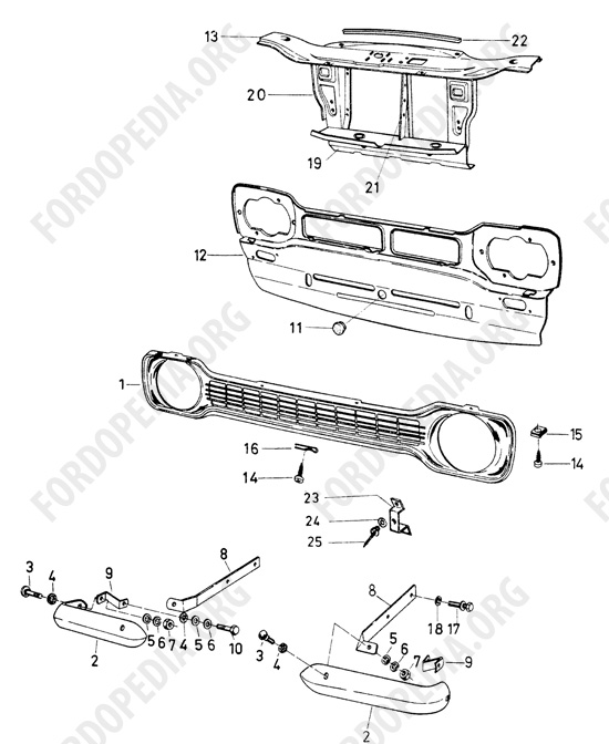 Ford Escort MkI RS/Mexico (1970-1974) - Body Front Panel, Grille, Bumper