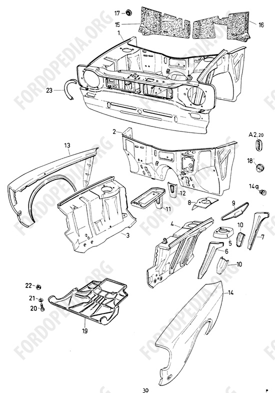 Ford Escort MkI RS/Mexico (1970-1974) - Dash Panel, Front Fenders, prons