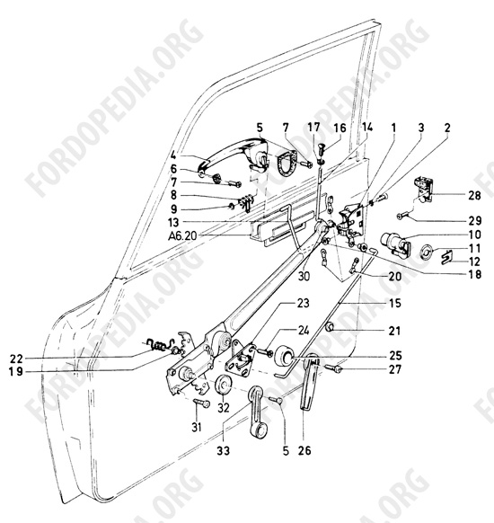 Ford Escort MkI RS/Mexico (1970-1974) - Lock and door window regulator