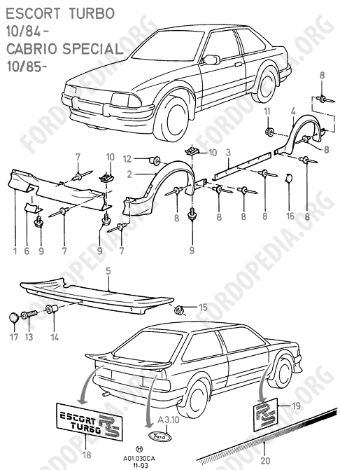 Ford Escort MkIII/Orion MkI (1981-1986) - Spoilers / Skirts / Mod. Stripe Decals (CABRIO, RS TURBO)