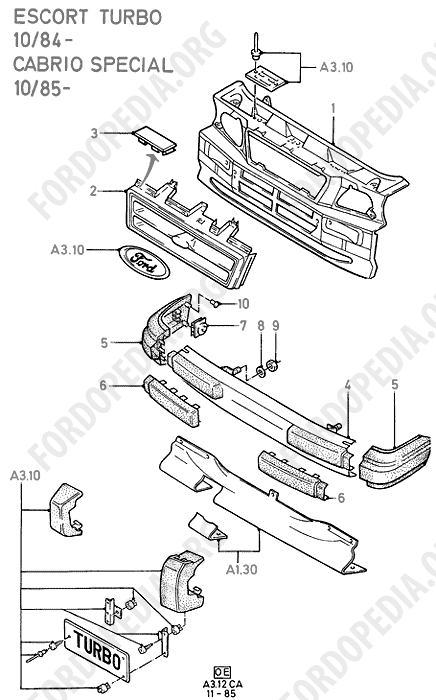 Ford Escort MkIII/Orion MkI (1981-1986) - Body Front / Grille / Bumper Spoiler (CABRIO SPECIAL, RS TURBO)