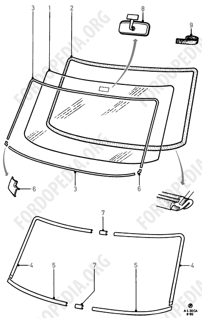 Ford Escort MkIII/Orion MkI (1981-1986) - Windscreen / Inside Rear View Mirror  