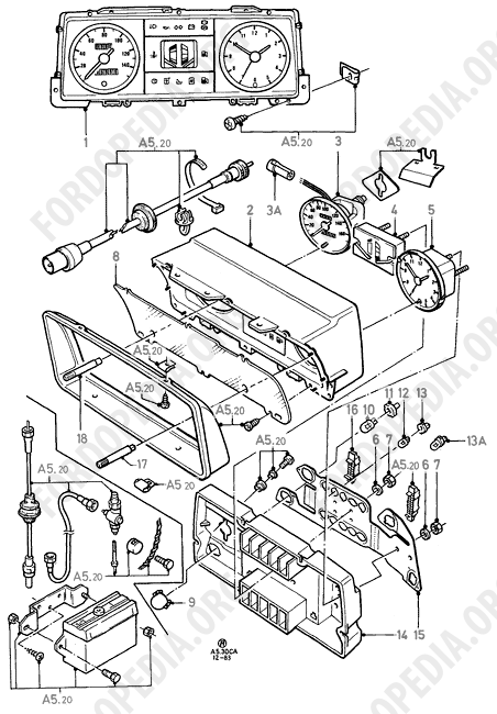 Ford Escort MkIII/Orion MkI (1981-1986) - Instrument Cluster With Clock  