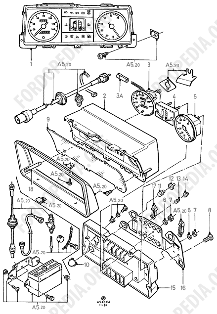 Ford Escort MkIII/Orion MkI (1981-1986) - Instrument Cluster With Clock  