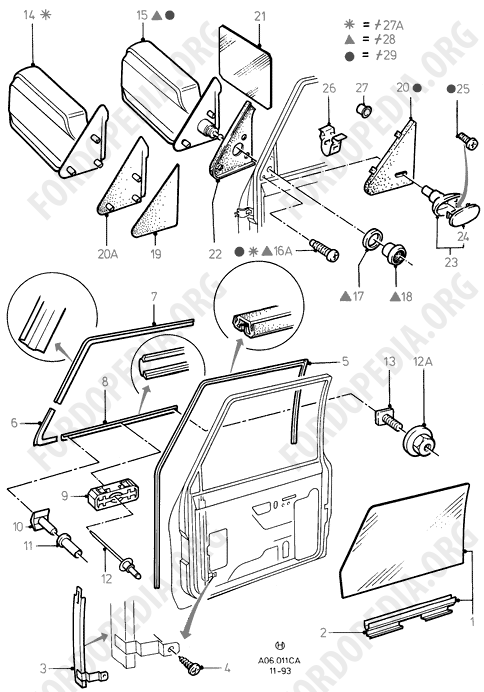 Ford Escort MkIII/Orion MkI (1981-1986) - Front Door Glass / Mouldings / Door Mirror  