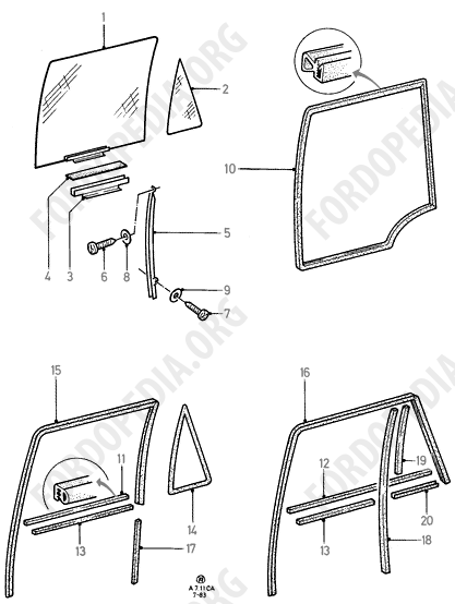 Ford Escort MkIII/Orion MkI (1981-1986) - Rear Door Glass Frame Mouldings