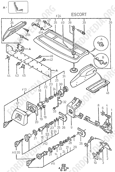 Ford Escort MkIII/Orion MkI (1981-1986) - Tailgate Lock Control And Trim (EXCEPT CABRIO, EXCEPT VAN)