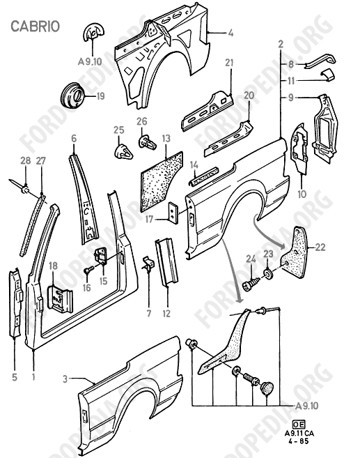 Ford Escort MkIII/Orion MkI (1981-1986) - Door Frame / Quarter Panel / Related Parts (CABRIO)