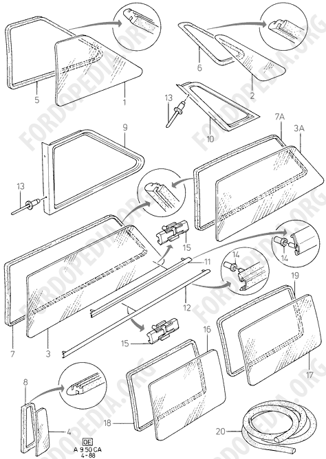 Ford Escort MkIII/Orion MkI (1981-1986) - Fixed Quarter Windows / Weatherstrips (EXCEPT CABRIO, EXCEPT VAN)