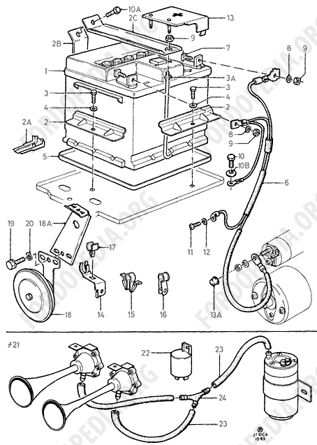 Ford Escort MkIII/Orion MkI (1981-1986) - Battery & Battery Cables / Horn  
