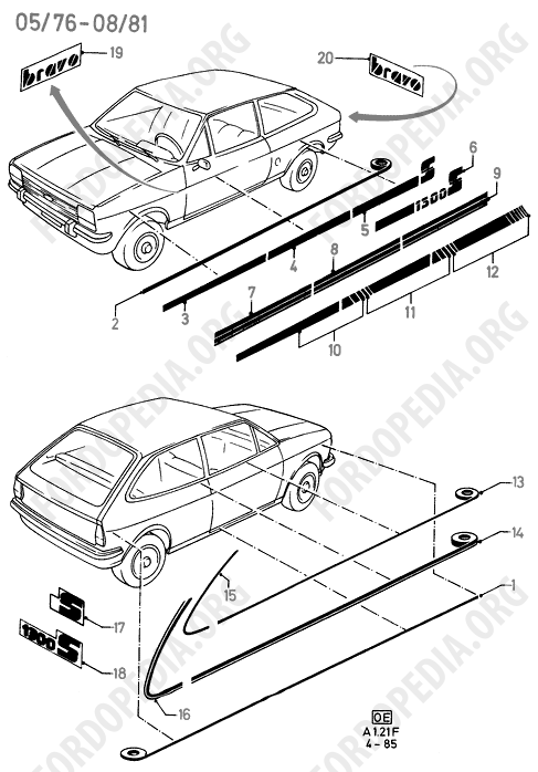 Ford Fiesta MkI/MkII (1976-1989) - Stripe & Model Identification Decals (05/76 - 08/81)