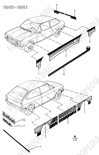 Ford Fiesta MkI/MkII (1976-1989) - Stripe & Model Identification Decals (06/80 - 08/83)