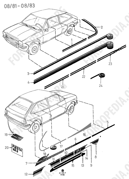 Ford Fiesta MkI/MkII (1976-1989) - Stripe & Model dentification Decals (08/81 - 08/83)