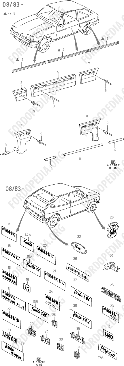 Ford Fiesta MkI/MkII (1976-1989) - Body Mouldings And Name Plates