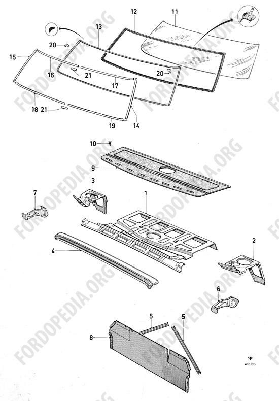 Ford Consul/Granada MkI (1972-1975) - Rear window, package tray