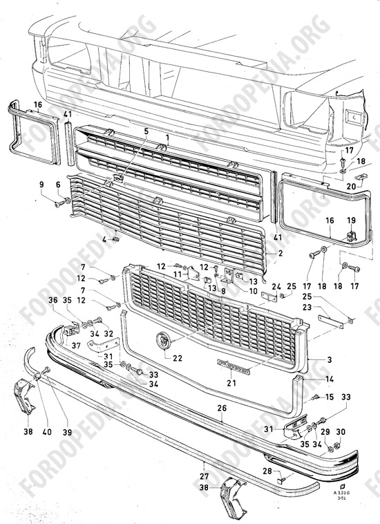 Ford Consul/Granada MkI (1972-1975) - Grille, front bumper