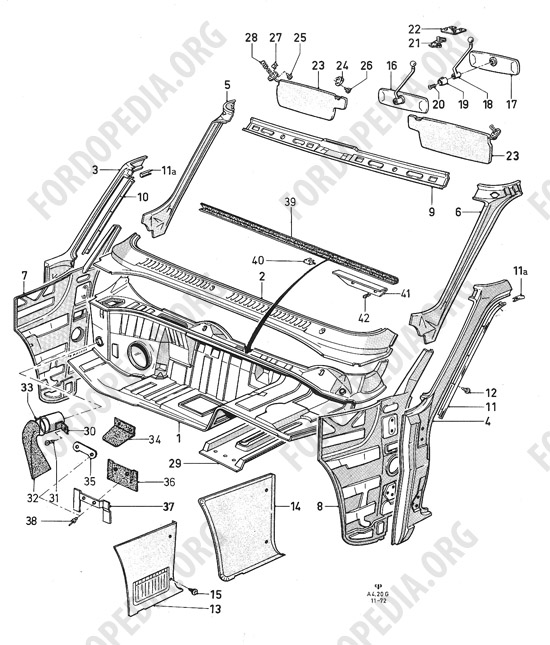 Ford Consul/Granada MkI (1972-1975) - Cowl top panel, A pillar, sun visors