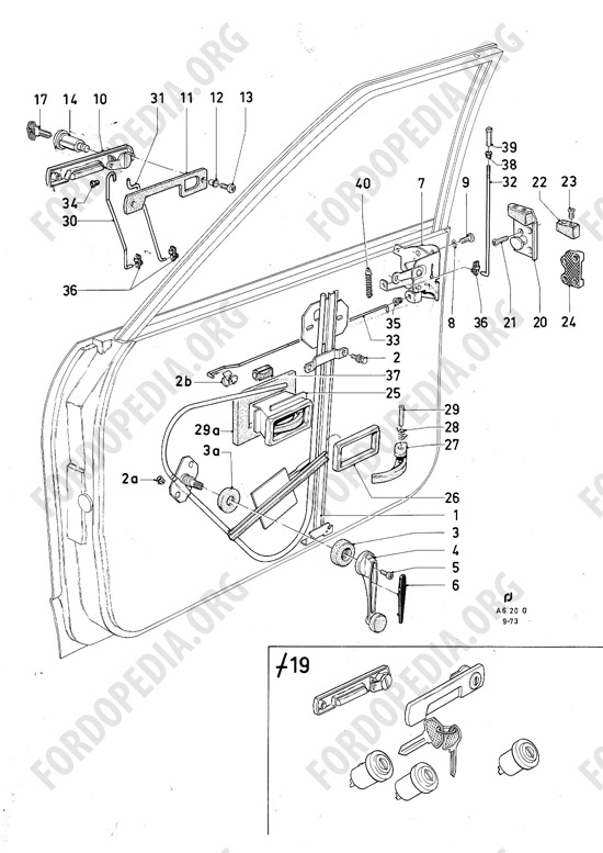 Ford Consul/Granada MkI (1972-1975) - Front door lock and window controls