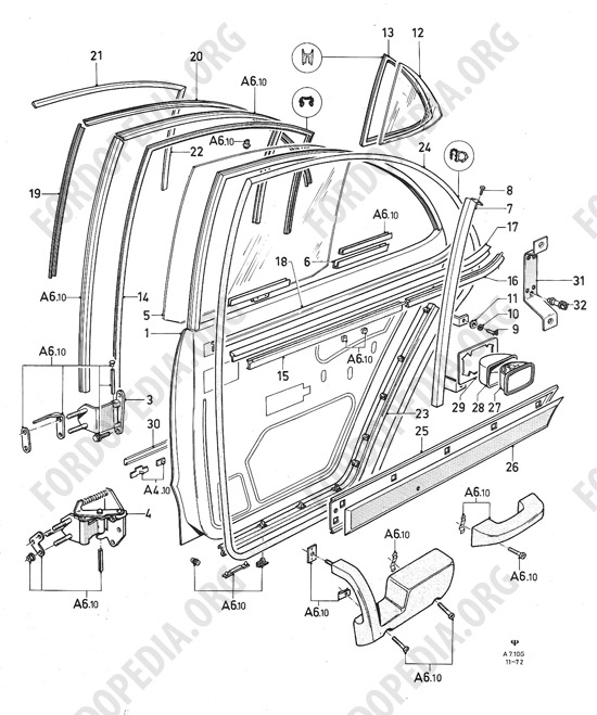 Ford Consul/Granada MkI (1972-1975) - Rear doors and related parts