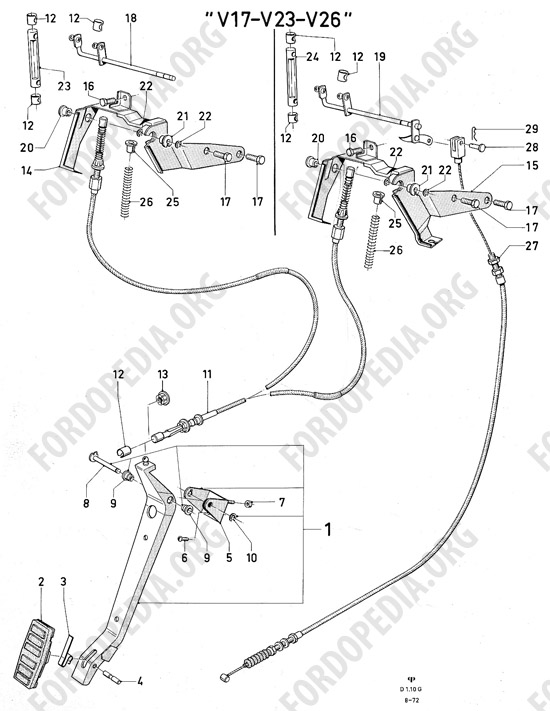 Ford Consul/Granada MkI (1972-1975) - Accelerator controls (V17, V23, V26)