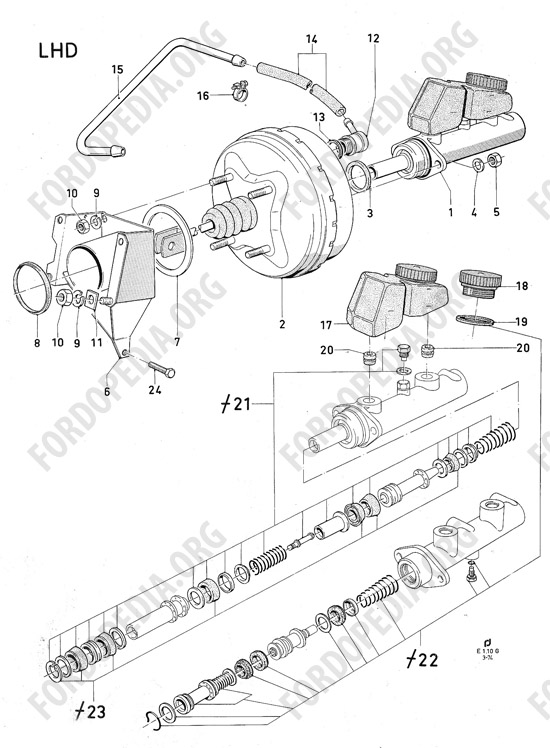 Ford Consul/Granada MkI (1972-1975) - Master cylinder, brake vacuum booster (LHD)
