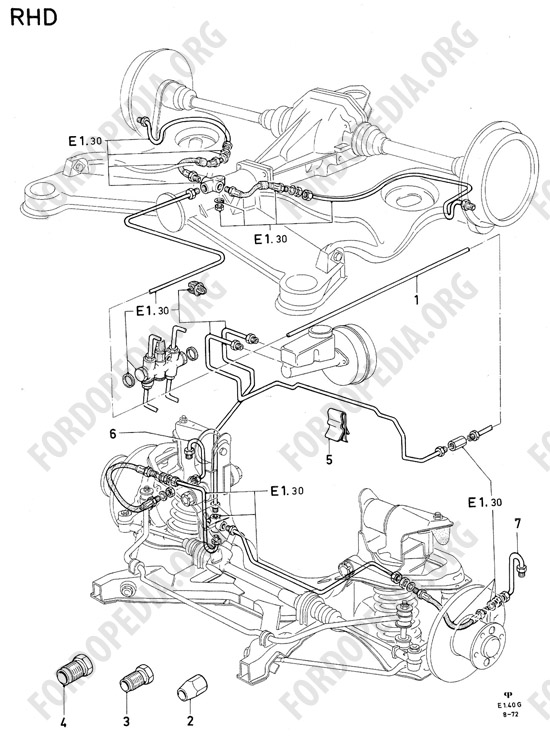 Ford Consul/Granada MkI (1972-1975) - Brake pipes (RHD)
