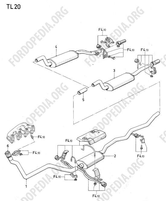 Ford Consul/Granada MkI (1972-1975) - Exhaust system (TL20)