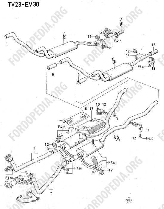 Ford Consul/Granada MkI (1972-1975) - Exhaust system (TV23-EV30)