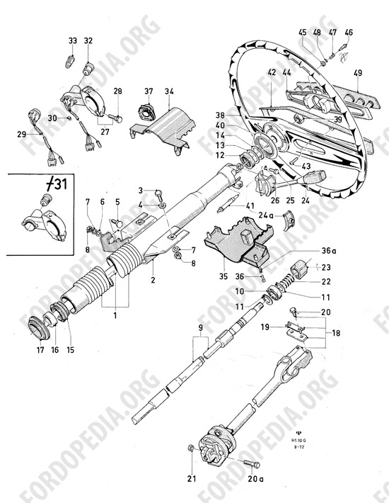 Ford Consul/Granada MkI (1972-1975) - Steering wheel, steering column